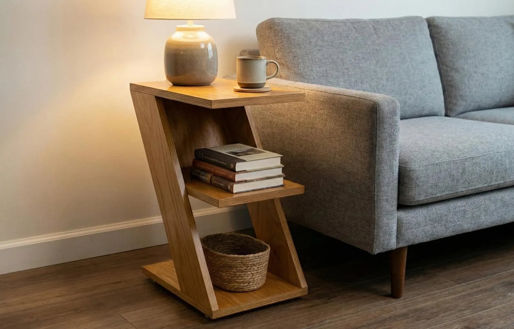 Wooden Side Table With Storage Shelves