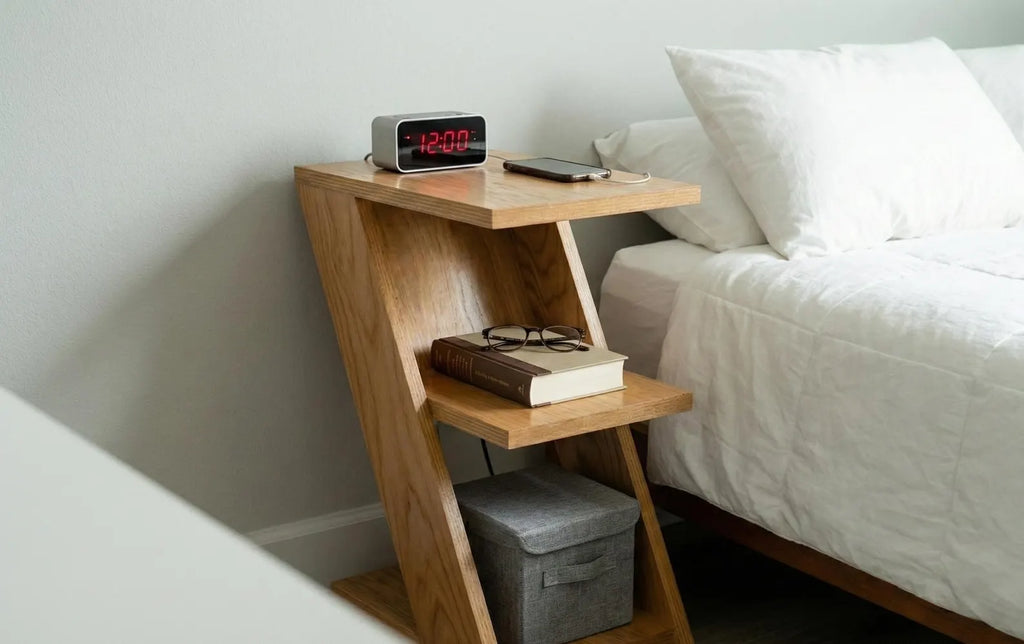 Wooden Side Table With Storage Shelves