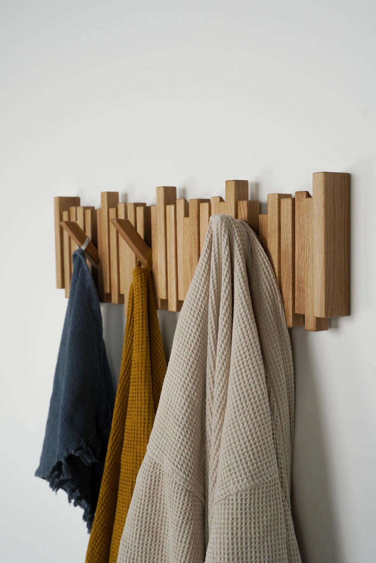 Wooden Wall Coat Rack with Flip-Down Hooks