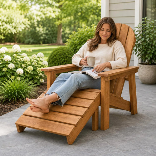 Modern Wooden Adirondack Chair with Ottoman