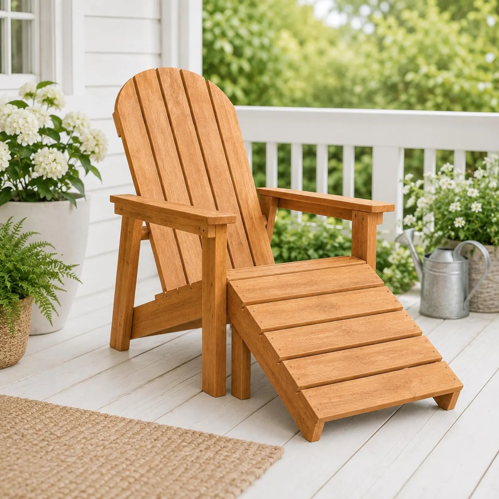 Modern Wooden Adirondack Chair with Ottoman
