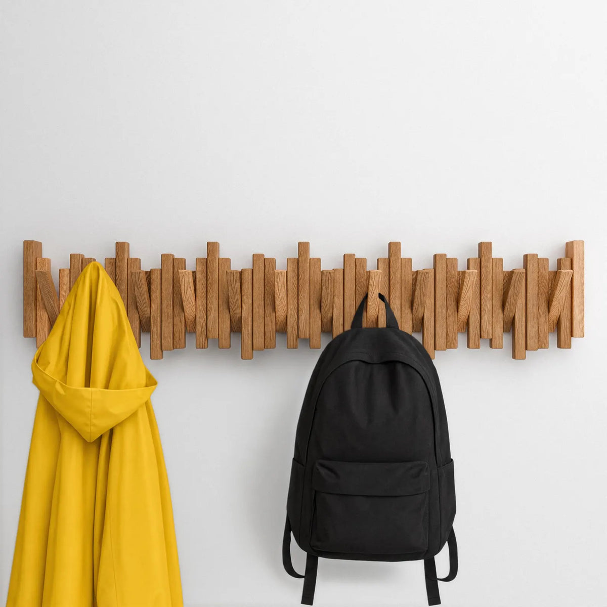 Wooden Wall Coat Rack with Flip-Down Hooks